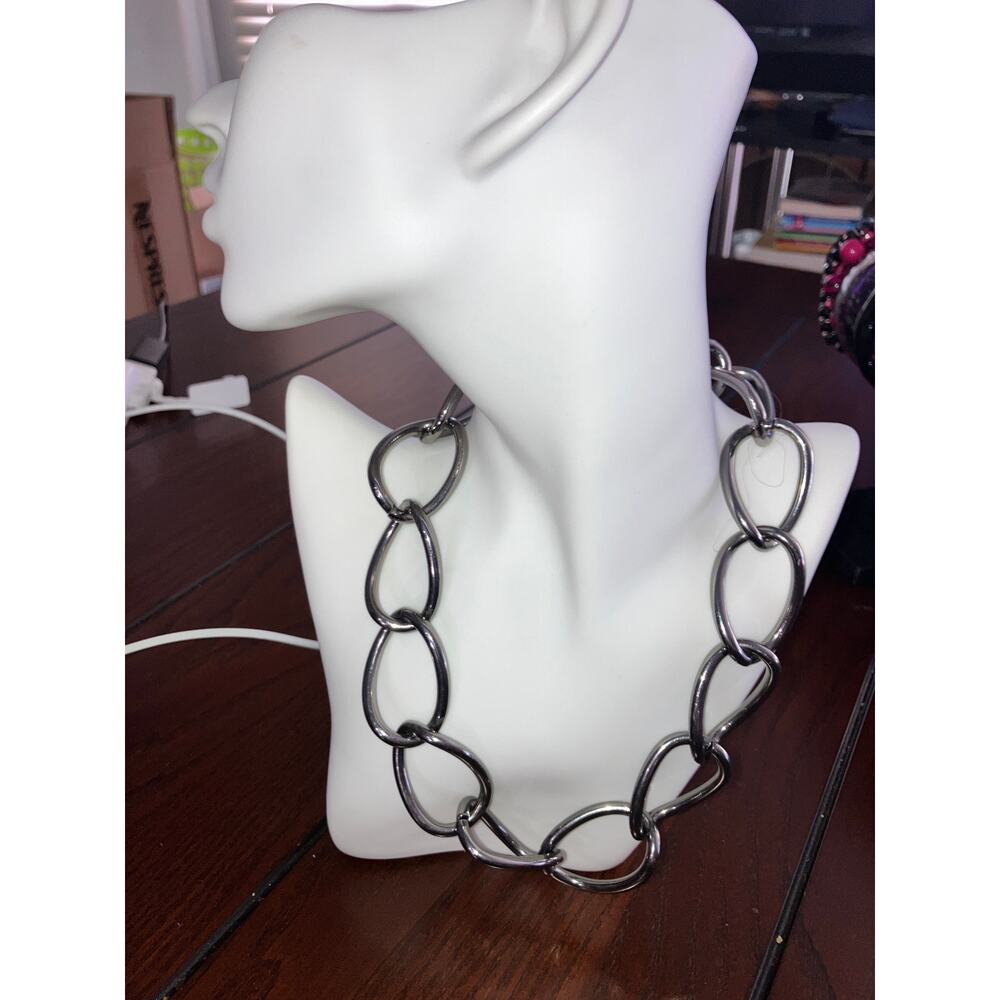 Large Statement Link Heavy Chain Silver-Tone Neck… - image 3